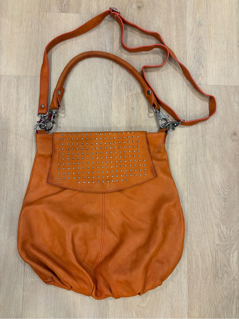 Gianni Notaro Studded Orange Leather Shoulder Bag